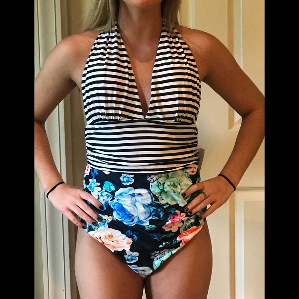 Cupshe One piece multi-pattern halter swimsuit